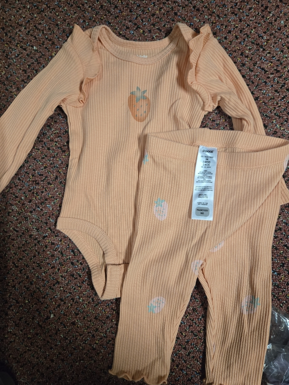 Carter's Peach Ribbed Strawberry Bodysuit & Pants Set